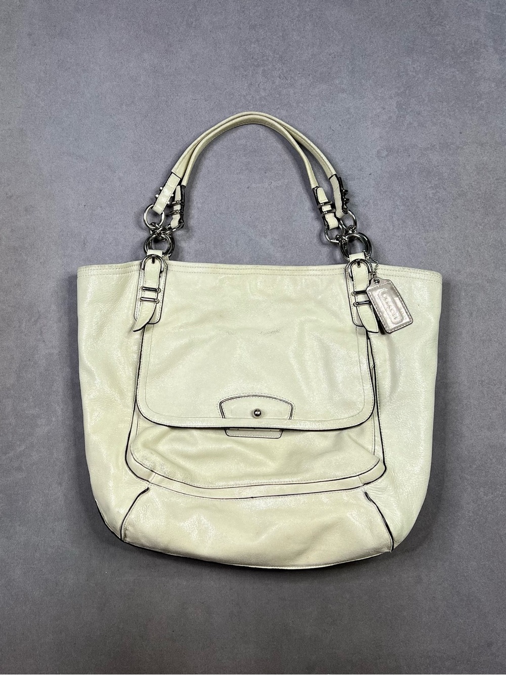 Coach Leather Tote Handbag in Off-White Cream